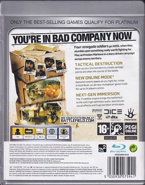 Battlefield - Bad Company - Platinum - PS3  (B Grade) (Genbrug)